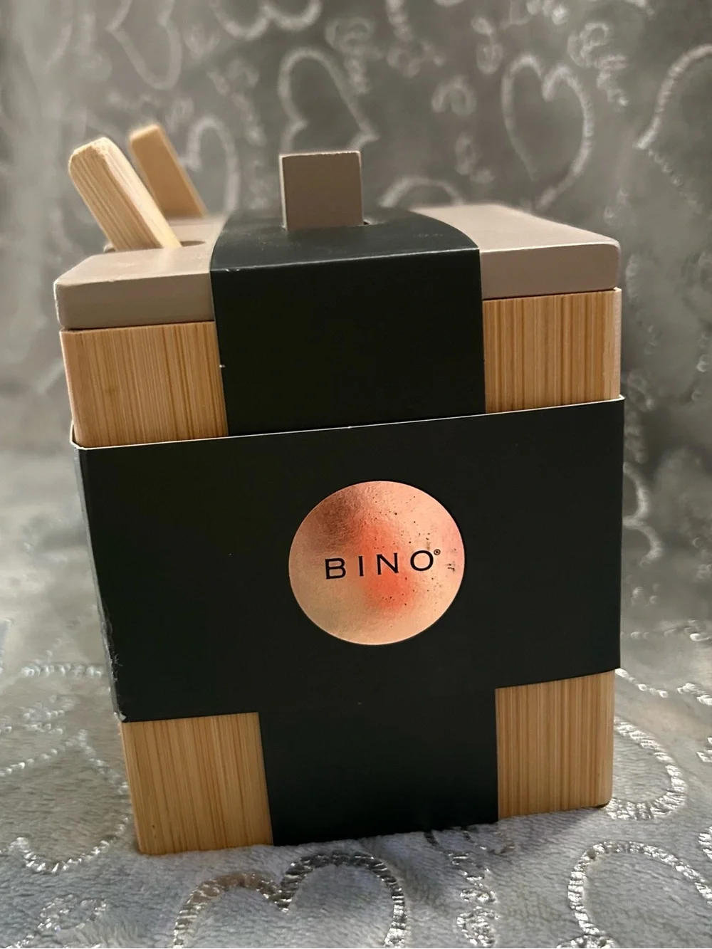 NWT Bino Bamboo Collection, 6oz, Clay Tan, Salt & Spice Cellar Set with Spoons
